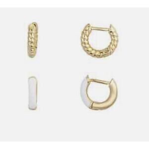 Unwritten 14K Gold Flash Plated 2 Pieces White Enamel Hoop Set